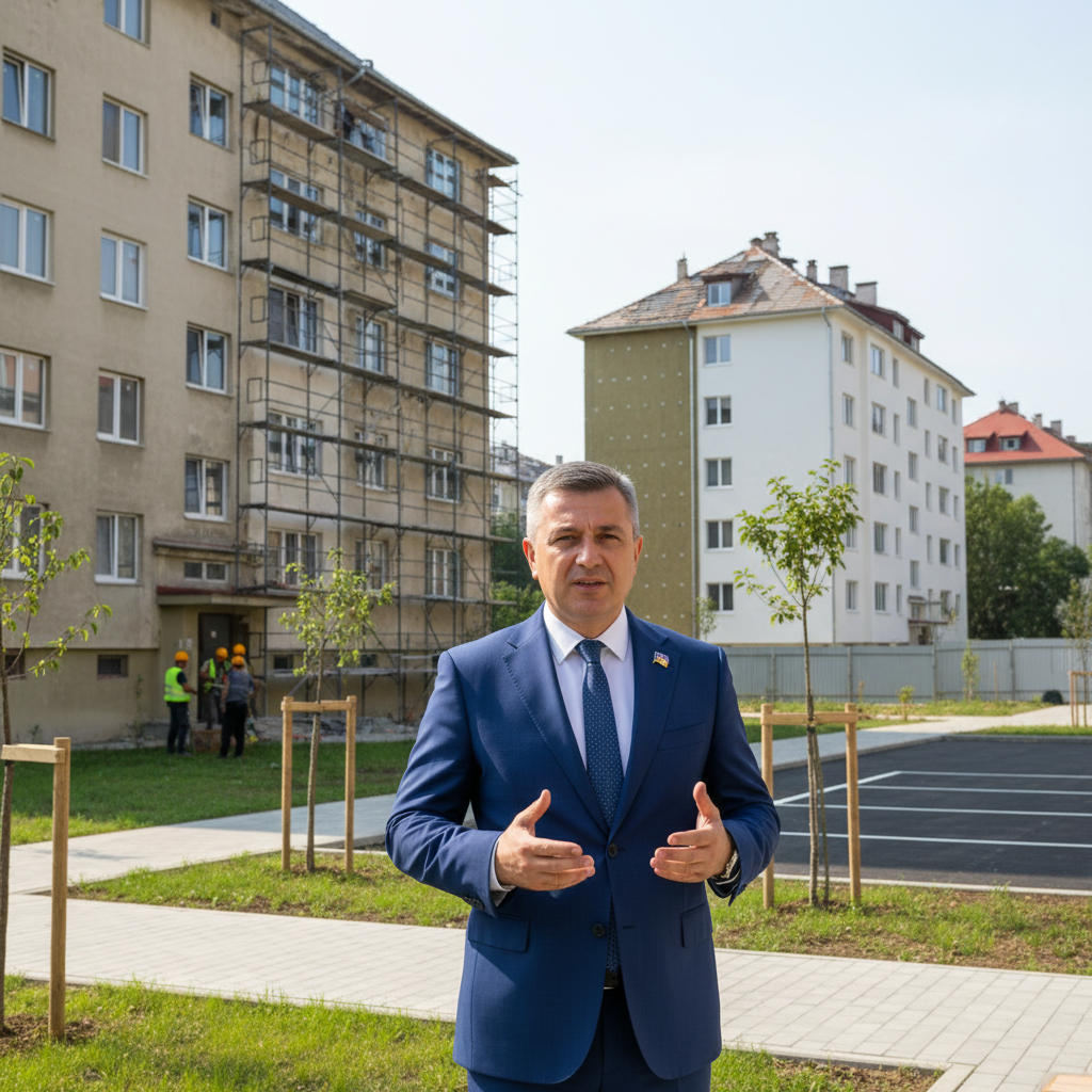 anvelopare, igienizare subsoluri, repararea acoperișurilor, parcări și spații verzi integrale