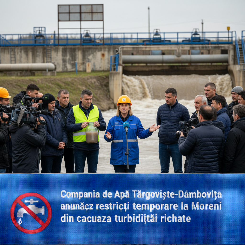 Compania de Apă Târgoviște-Dâmbovița anunță restricții temporare de apă pentru Moreni din cauza turbidității crescute