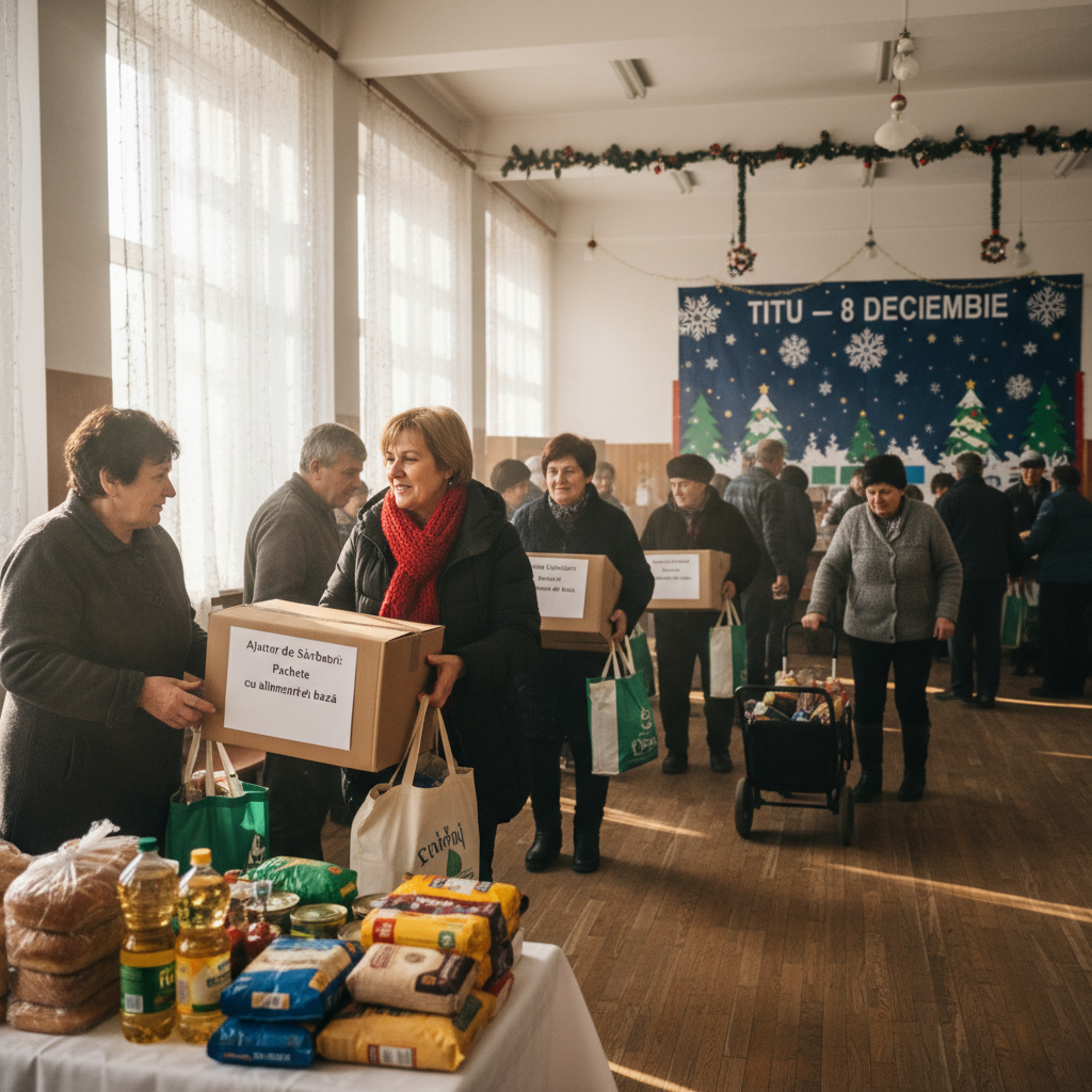 Distribuirea pachetelor cu alimente de bază pentru beneficiarii din Titu începând cu 8 decembrie
